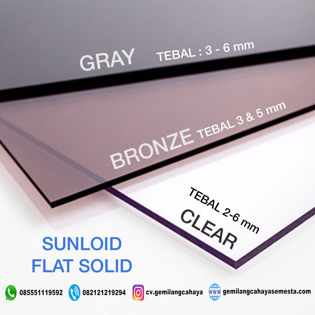 Sunloid flat ( 3 mm ) Atap Transparan Solid / Atap Polycarbonate Sheet