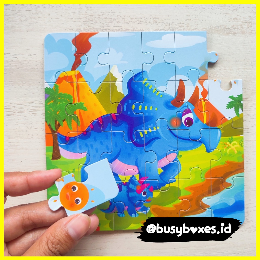 Busyboxes.id Mainan anak edukasi anak 1 2 3 tahun laki laki perempuan mainan edukasi Montessori puzzle jigsaw 3d kecil dinosaurus  biru 24 keping