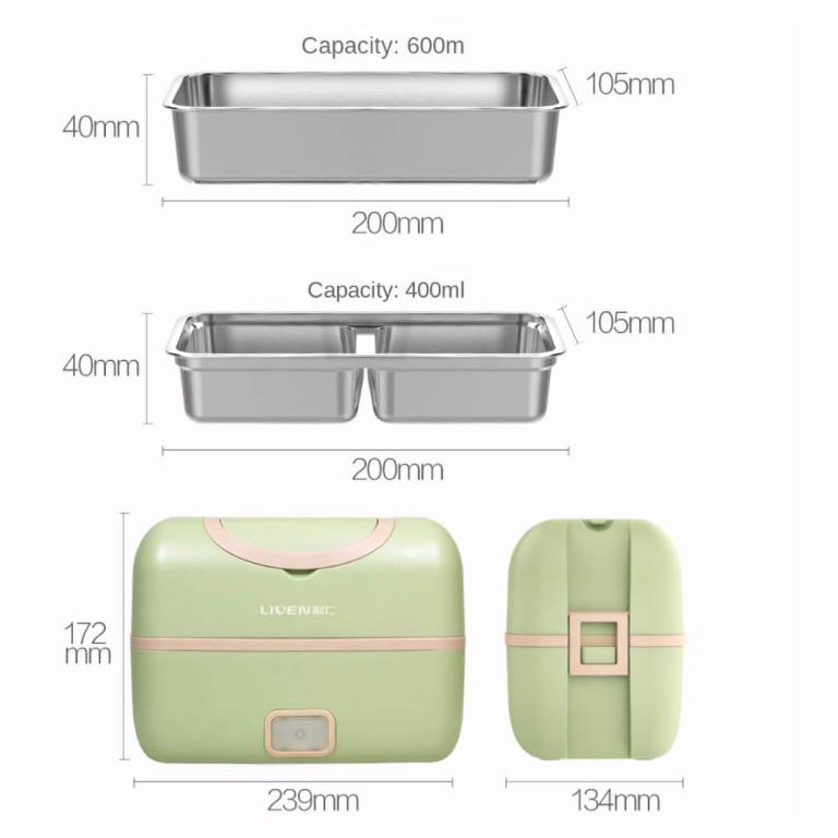 LIVEN Kotak Makan Double Layer Portable Electric Cooking Box - FH-18 - Green