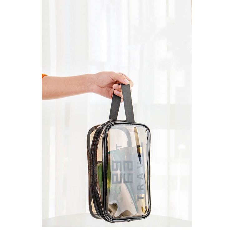 Tas Kosmetik Tas Makeup Portable Model Transparan Bahan Plastik Untuk Travel Anti Air