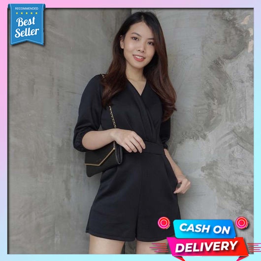 Flow Overall Jumpsuit Wanita / Baju Kodok Wanita / Pakaian Wanita Jumbo Jumpsuit Zena Vneck Ionu - H