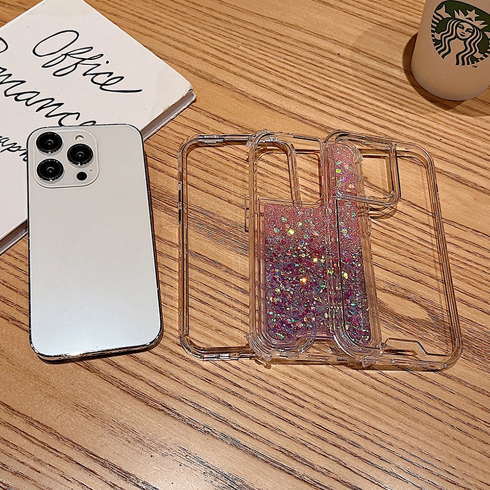 IPHONE Casing Ponsel Glitter Gradasi 3in1 Untuk Iphone11 12 Pro Max13 14 Pro Max7 +8 14 Plus12 13 Casing Mini X XR XS Max Sparkling Shockproof