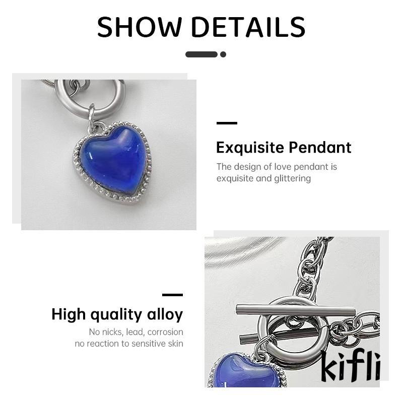 [KD] Kalung Rantai Liontin Hati Bahan Stainless Steel Dapat Berubah Warna Sesuai Suhu Jalan Menembak Hip Hop Perhiasan Teman Gadis Keren
