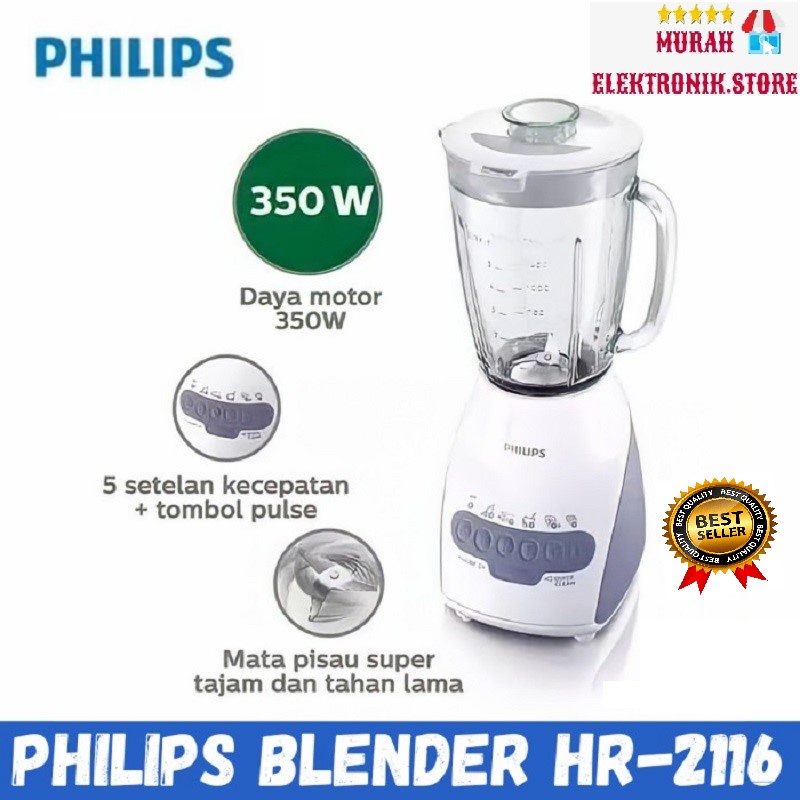 BLENDER PHILIPS 2 IN 1 HR 2116 / HR2116 [ 2 LITER / KACA / 350 WATT ] 100% ORI