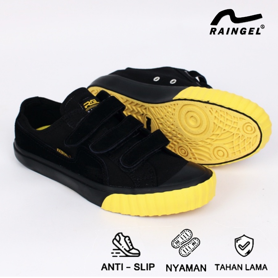 RAINGEL Sepatu Lokal - Soka 2 Velcro/Black yellow | Sepatu Sneakers Origial | Sepatu Pria | Sepatu W