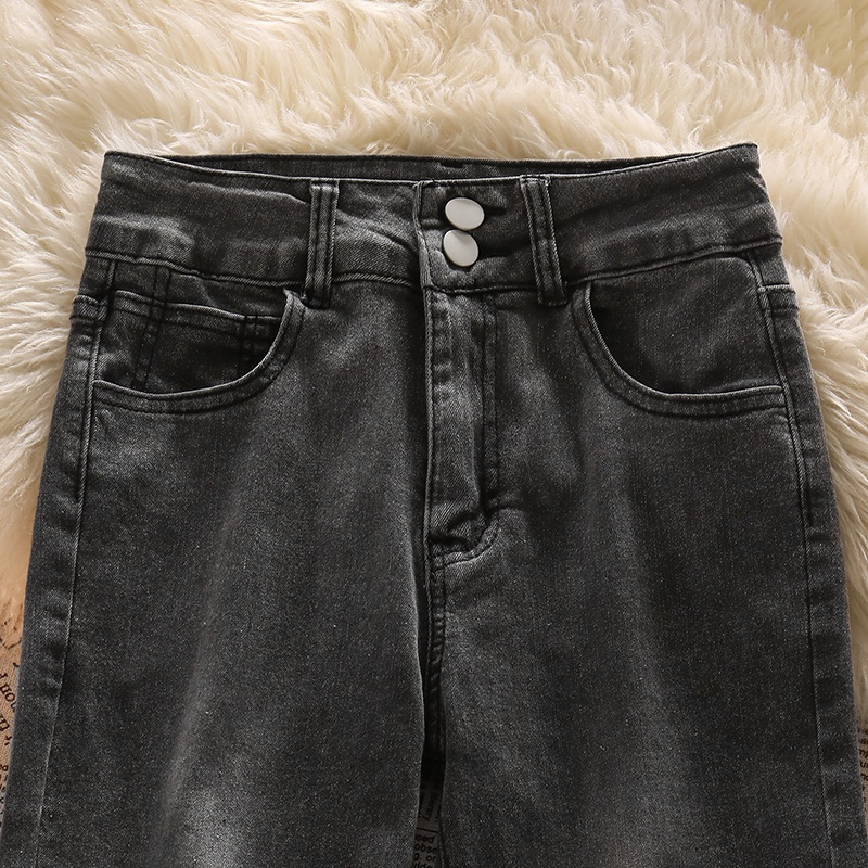 Kelabu Hitam Highwaist Elastisitas Cutbray Jeans Wanita Skinny Celana Jeans