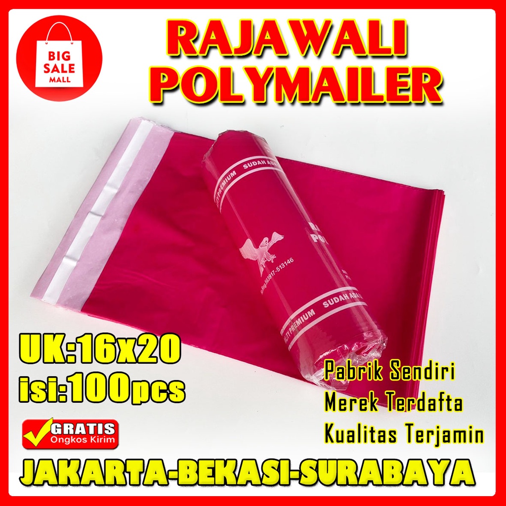 Plastik Polymailer 16x20/17x30/20x30/ Isi 100pcs Rajawali Permium /Pinus Ekonomi Warna Plastik Packing Online Shop Perekat lem Kuat