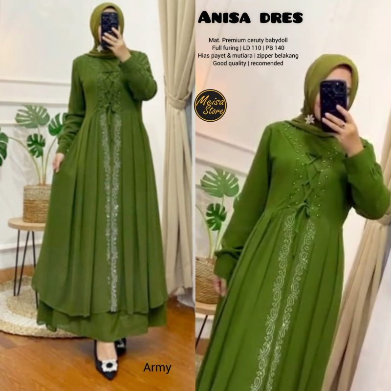 ANISA DRESS GAMIS BAHAN CERUTY BABYDOLL FULL FURING HIAS PAYET