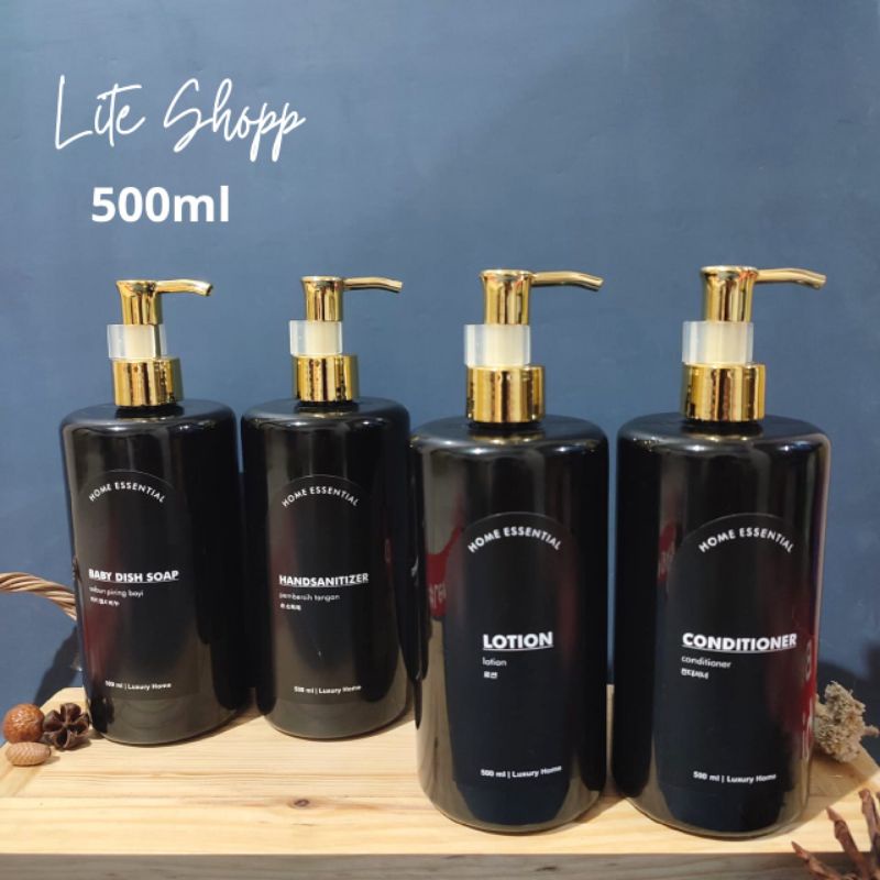 Botol Sabun  Luxury Aesthetic 500ml HITAM WATERPROFF