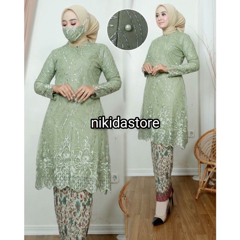 Preloved Like New Setelan Kebaya Wanita Matcha Green Tea Size M Hijau Muda Tulle Tille cantik Set Tu