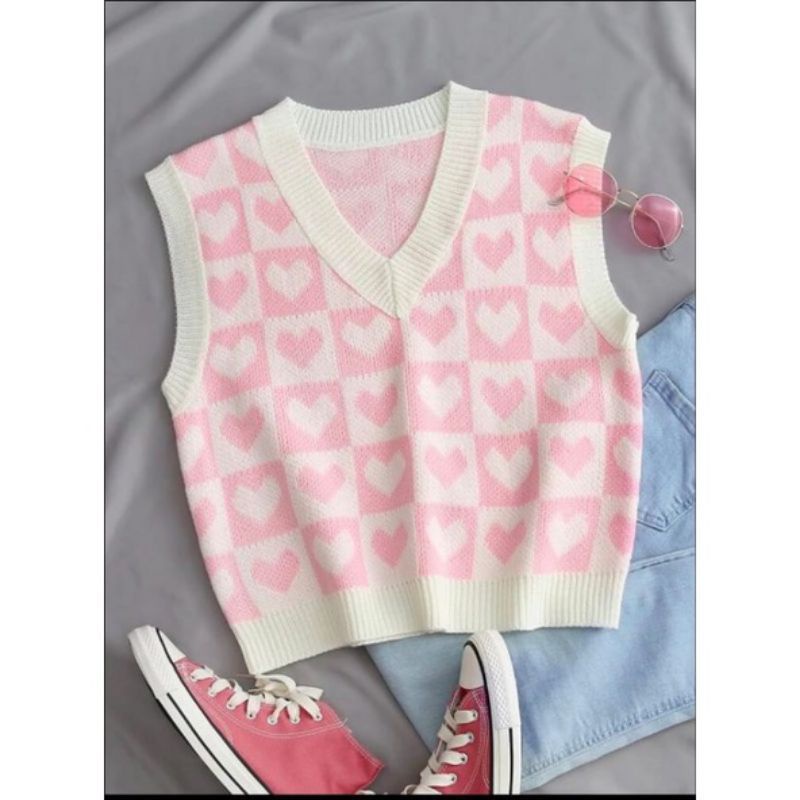 Rompi Korea Rajut Wanita Motif Love/Hati / Korean Knit Vest/Korean style vest