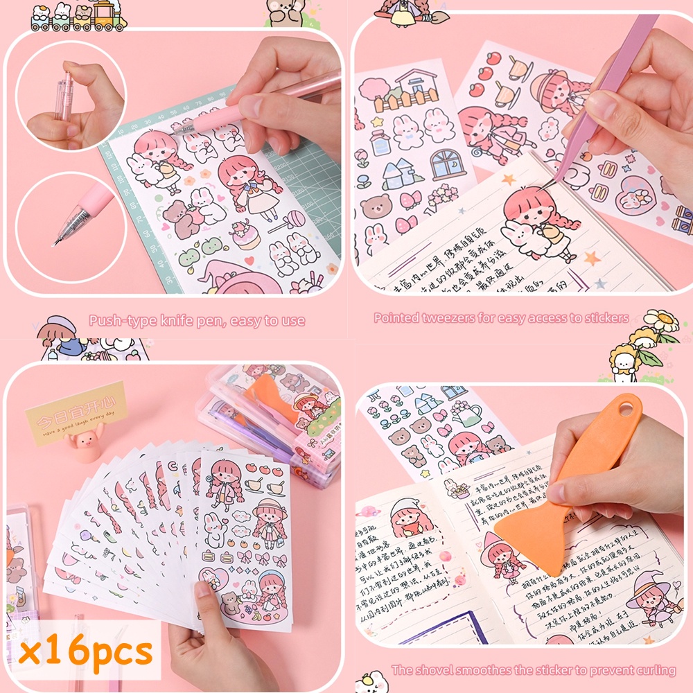 Lucu Stiker Set Alat Gadis Hadiah 19 Pcs DIY Tangan Bahan Akun Dengan Penjepit Ukir Pisau Sekop Diary Scrapbook Siswa Dekorasi Alat Kotak Penyimpanan