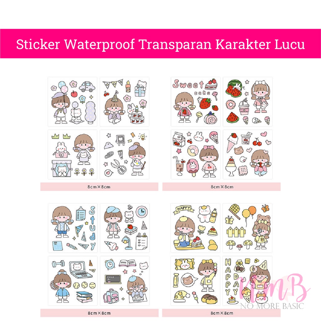 Sticker Waterproof Transparan Karakter Lucu Harga 1 Lembar