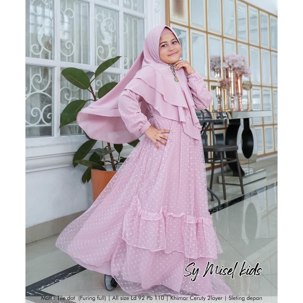 GAMIS SYARI ANAK MISEL MOTIF POLKADOT SET KHIMAR