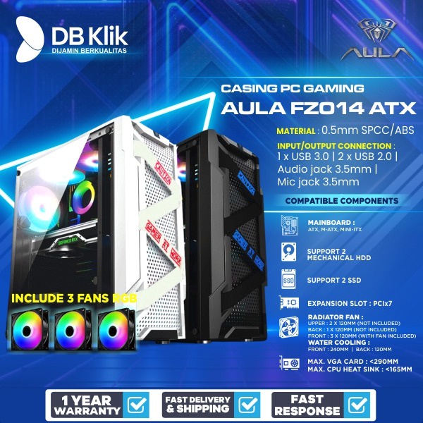 Casing PC Gaming AULA FZ014 ATX include 3 fan RGB - Casing AULA FZ 014