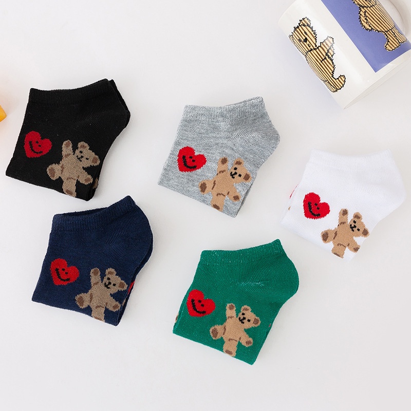 ⭐️𝐈𝐇𝐒 𝟕𝟕𝟑 𝐋𝐚𝐦𝐩𝐮𝐧𝐠⭐️Kaos Kaki Wanita Motif Love Bear Kaos Kaki Pendek Ice Socks Korean Fashion