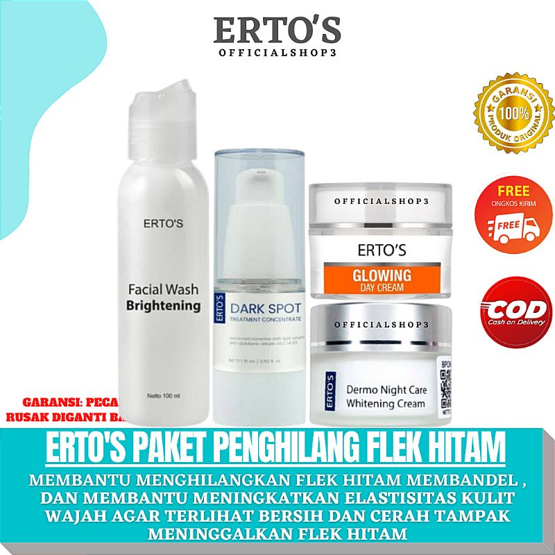 ERTOS Skincare Paket Untuk Menghilangkan Flek Hitam Membandel Dan Wajah Kusam ( FW, Darkspot, Gdc, D
