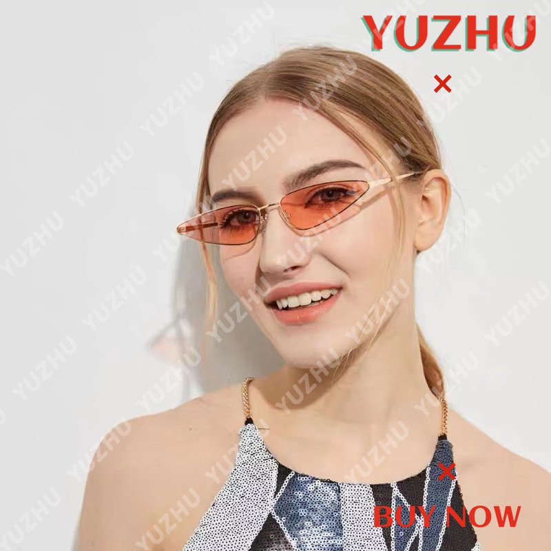 (YUZHU) Mode Barat Cat Eye Candy Color Sunglasses Metal Bingkai Kecil Segitiga Kerai Sunglasses