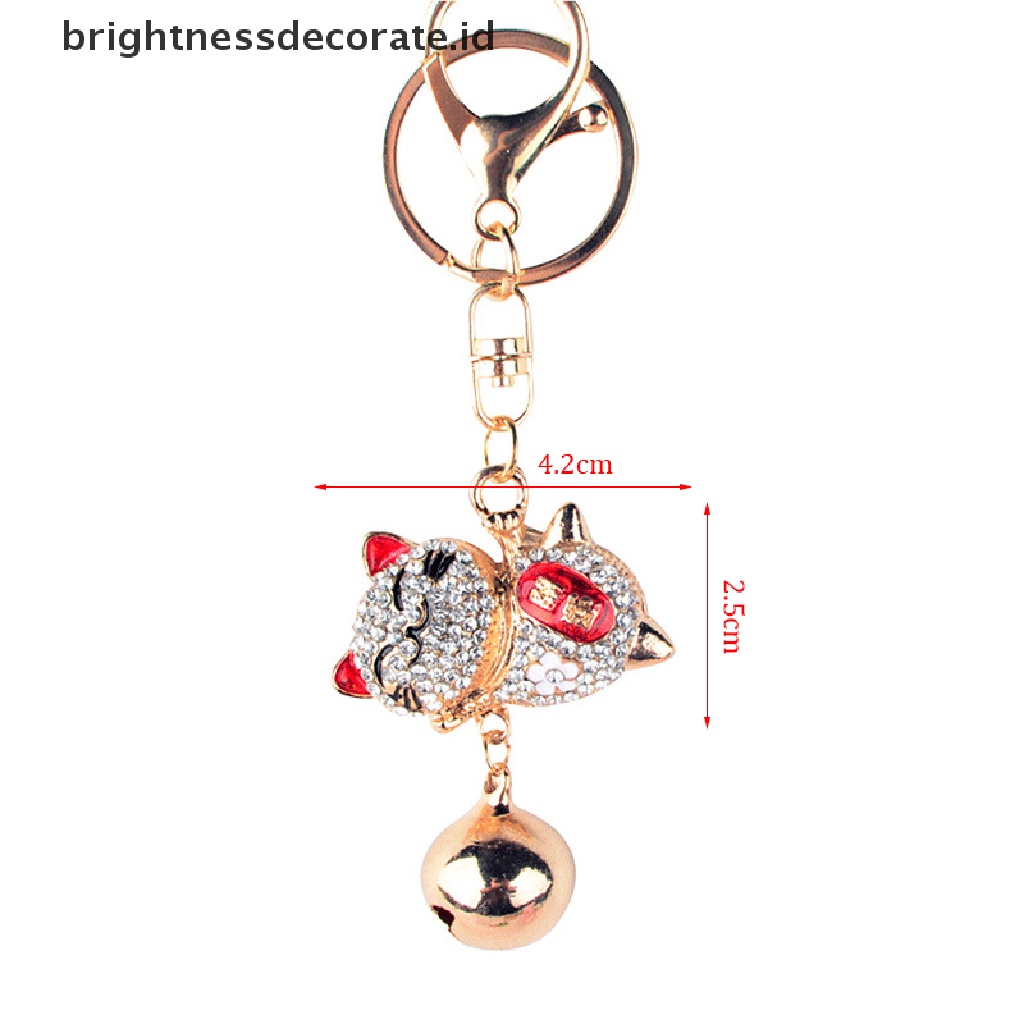 [Birth] Gantungan Kunci Kristal Lucu Paduan Bell Besar Berlian Imitasi Jepang Lucky Cat Car Key Chain [ID]