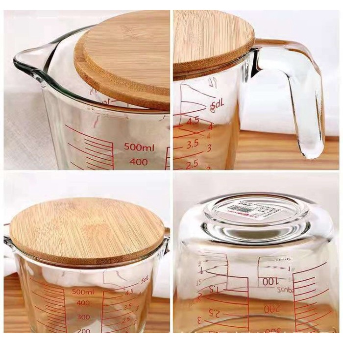 Gelas Gelas Takar Premium + Tutup / Gelas Takar Kaca / Gelas Takar 500Ml