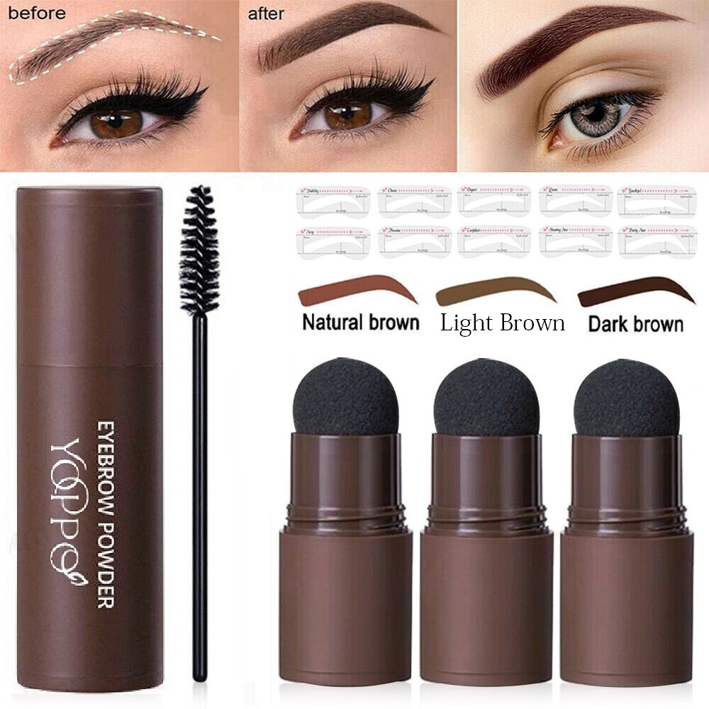 Yoppo Eyebrow Powder Bedak Alis Cetakan Alis Instan Eyebrow Stamp Alis Stempel Alis Waterproof dengan 10 Model Cetakan Alis