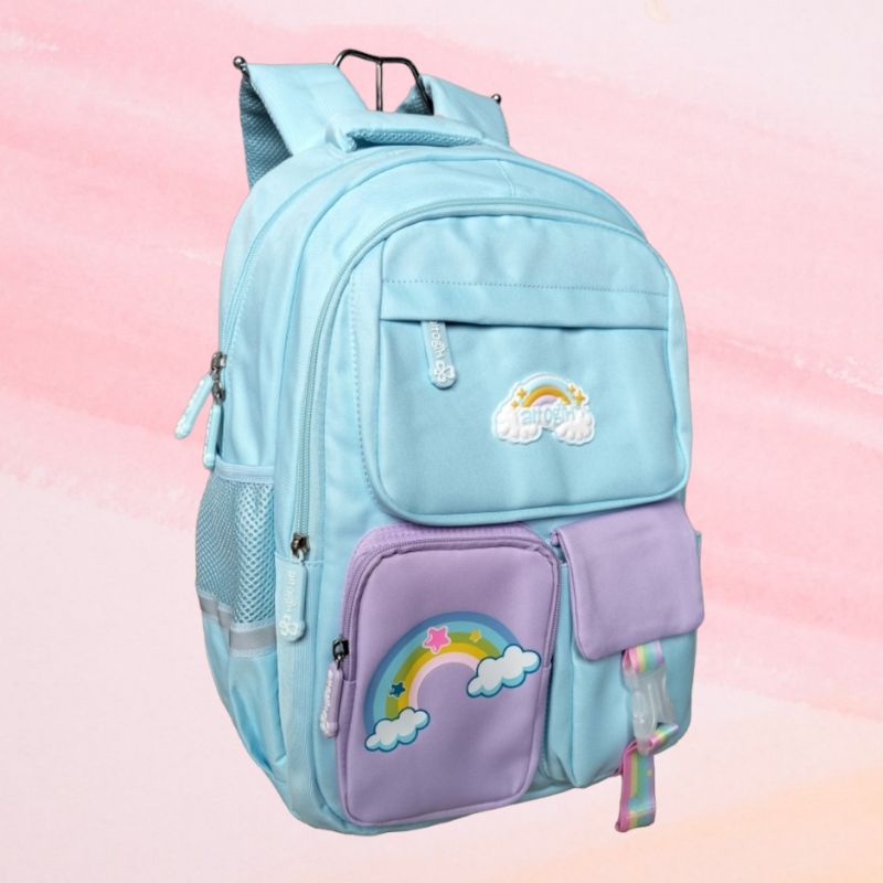 Tas ransel backpack anak perempuan alto girl pelangi - rainbow  free rain cover