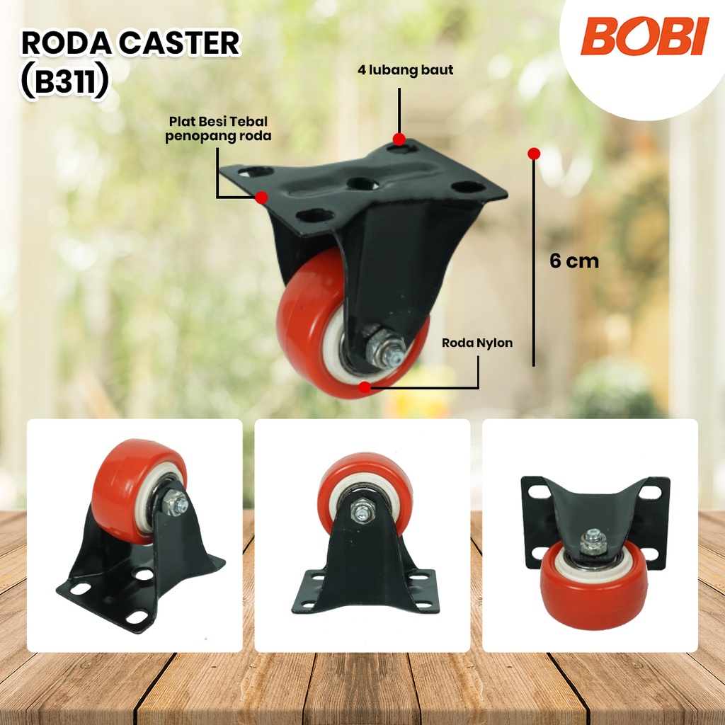 Roda Caster PVC NYLON / Roda Etalase Lemari 1,5 inch / Roda Serbaguna BOBI - Warna Random