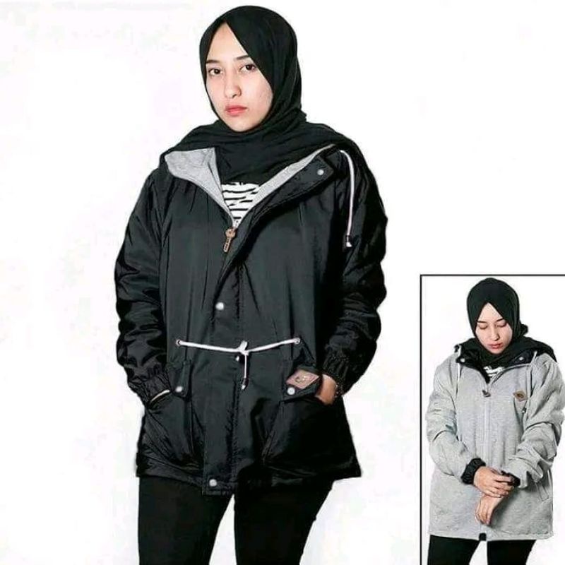 JAKET PARKA WANITA BIG SIZE BAGIAN HOODIE BISA DILEPAS DAN BOLAK BALIK