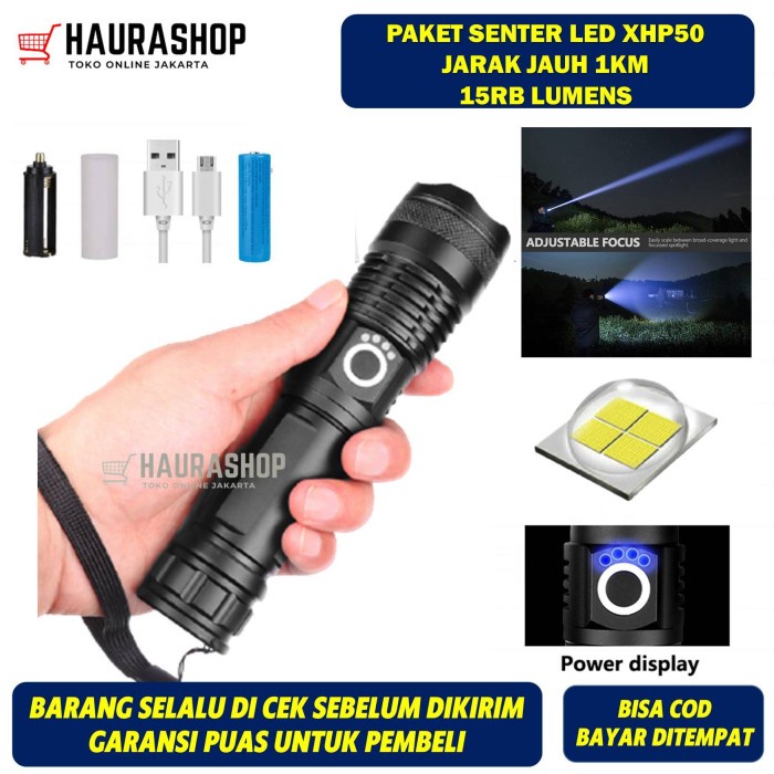 Sent Xhp50 Senter Led Usb Recharge Jarak Jauh 600 - 1000M 15000 Lumens