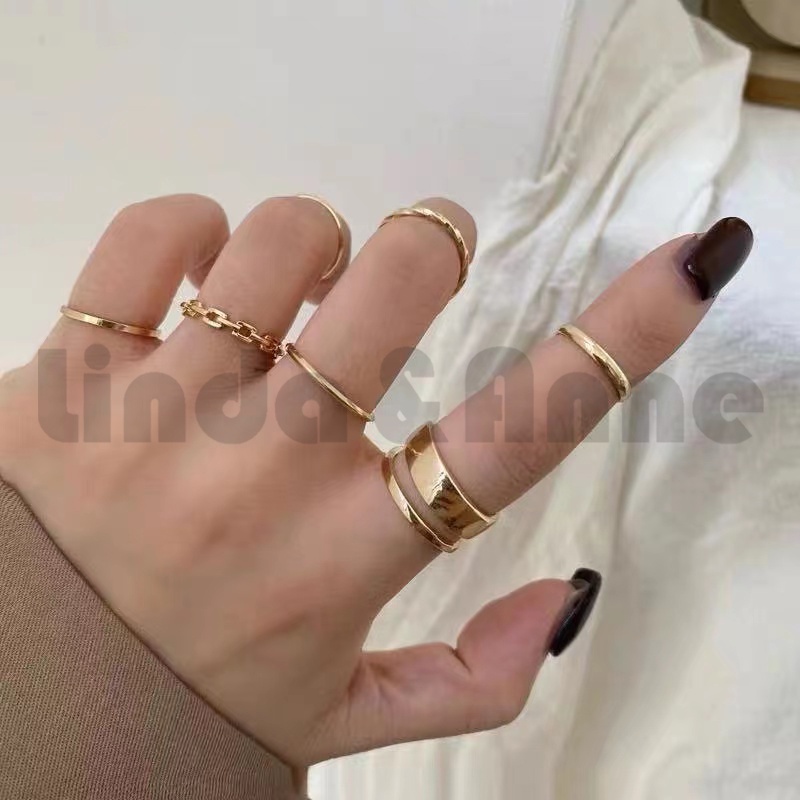 Cincin Magdalena 7 in 1 Set Ring 7pcs / Set Cincin Rantai Emas Model
Terbuka Gaya Retro Korea Untuk Aksesoris Perhiasan