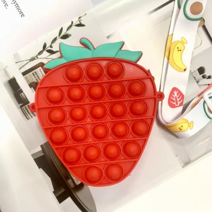Tas Pop it anak/sling bag pop it rainbow/Bag Pop it viral fidget cube - red strawberry