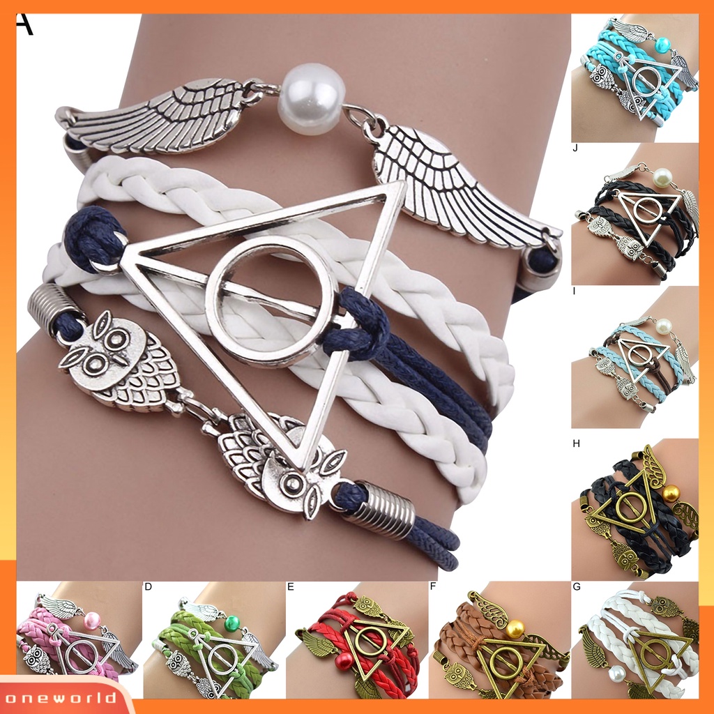 {oneworld} Gelang Harry P-otter Deathly Hallows Kulit Imitasi Braided Alloy Multilayer Braided Bangle Perhiasan Untuk Pesta