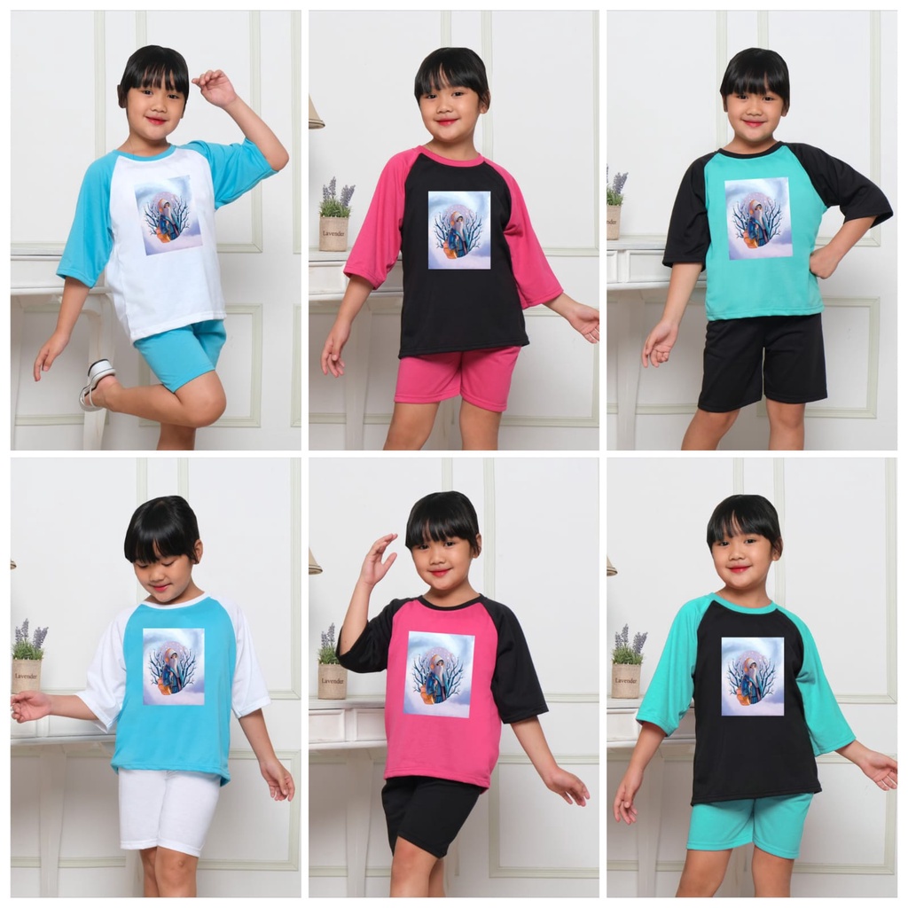 Hzl_outfit Set Baju Anak Perempuan 3/4 Sarah Badawy satu set baju dan celana pendek