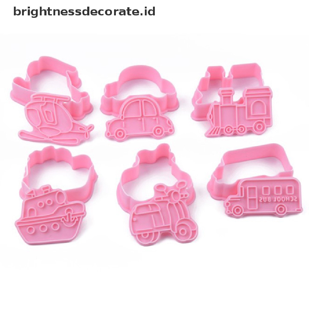 [Birth] 6pcs 3D Mobil Pesawat Cookie Cutter Biskuit Cetakan Kereta Transportasi Kendaraan Baking Stamp Press Sugarcraft Fondant Kue Pemotong [ID]