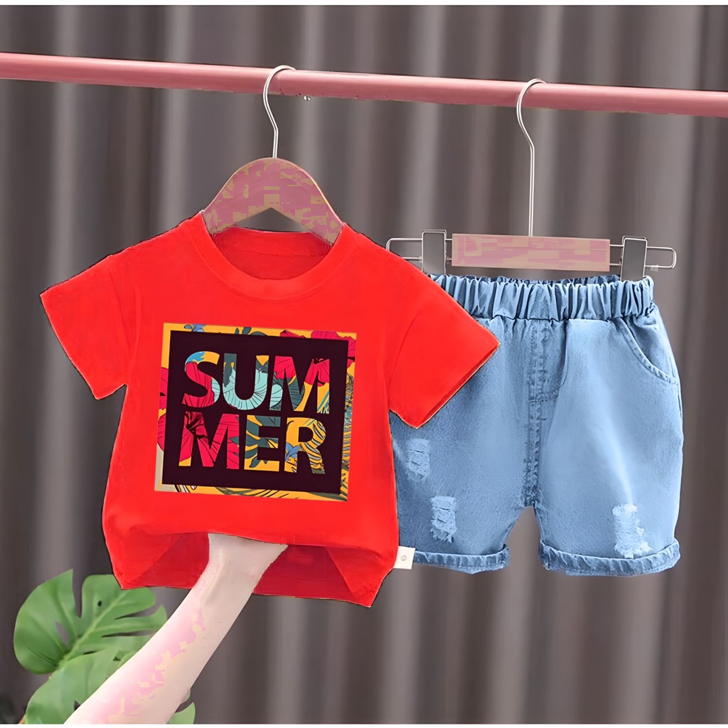 BEST SELLER // FASHION BAJU ANAK MOTIF SUMMER DENIM // SETELAN ANAK LAKI-LAKI DAN PEREMPUAN USIA 1-5TH MODEL KEKINIAN DAN BISA PILIH WARNA