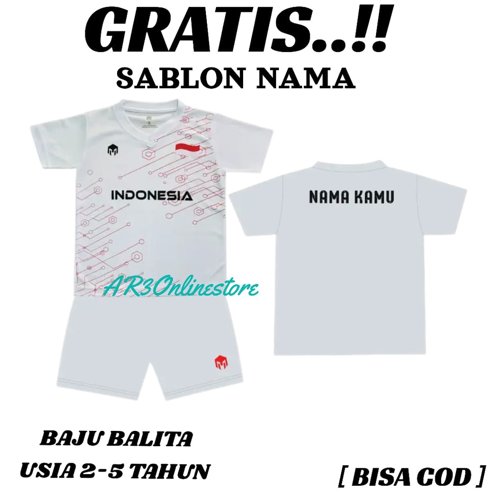 ( FREE SABLON NAMA ) Baju olahraga anak balita kaos bola futsal badminton bulutangkis tenis voli usia TK 2-5 tahun