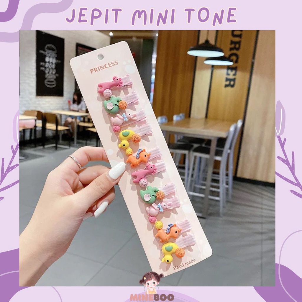 mineboo -  JEPIT RAMBUT MINI TONE 10PCS / Set Jepitan Rambut Anak Icon Karakter Import / Jepit Rambut Anak Karet Motif Karakter