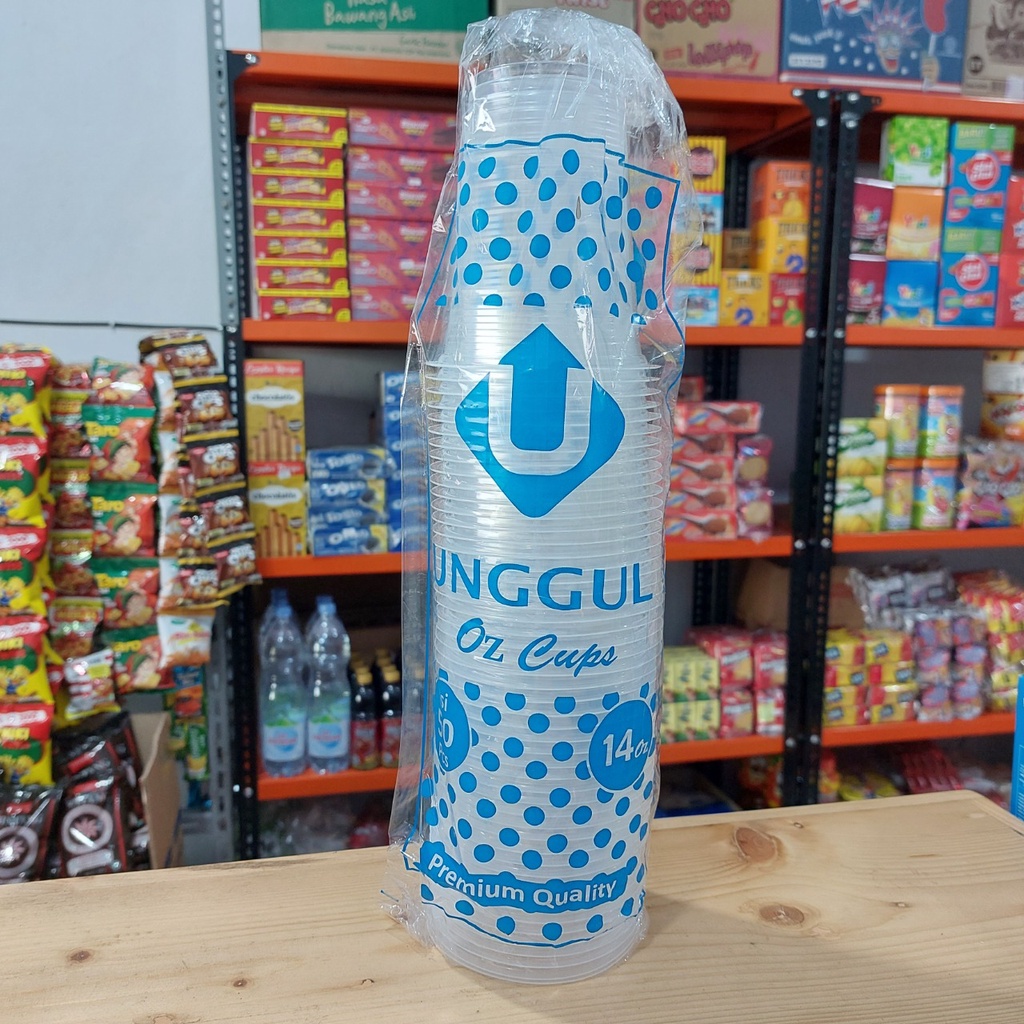 Gelas Plastik UNGGUL 12oz 14oz 16oz 50pcs