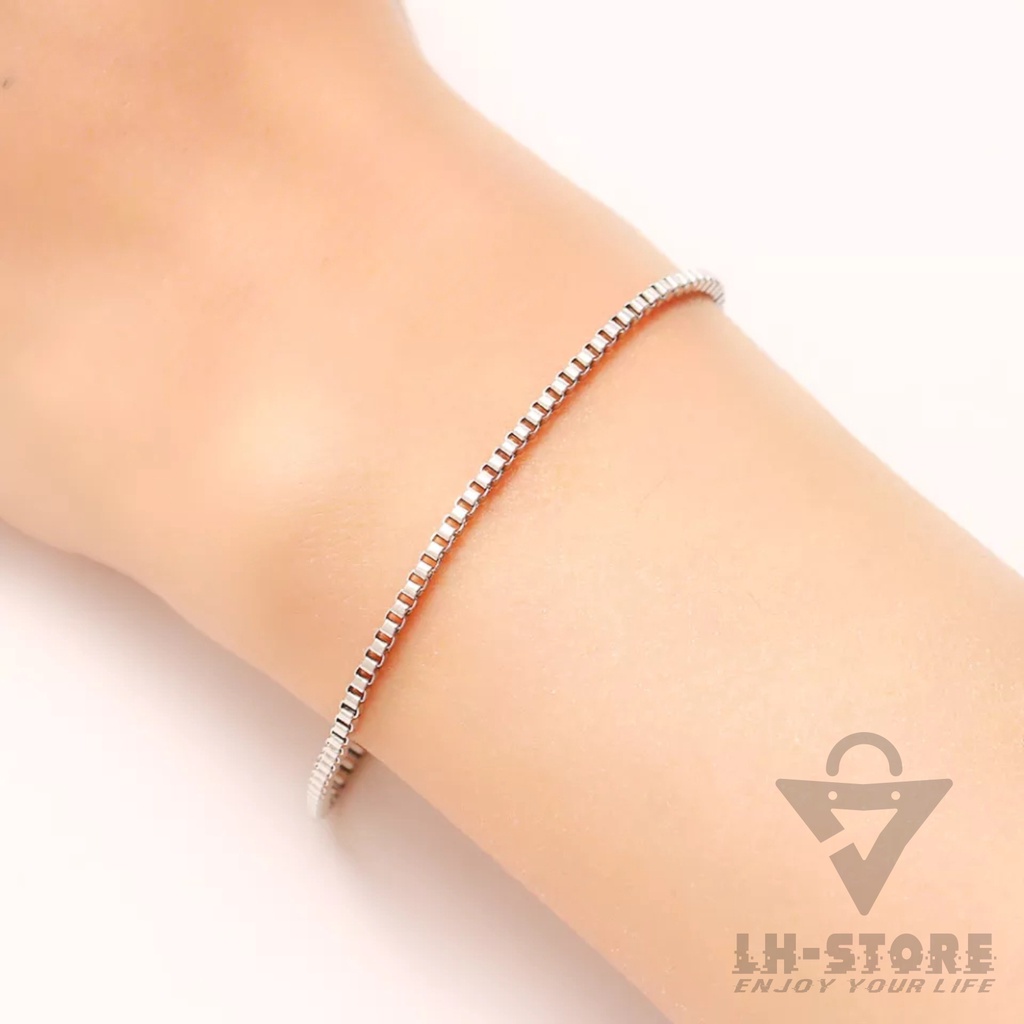 Gelang Tangan Rantai kotak Italy Emas &amp; Perak Anti karat Titanium Pria Wanita Terbaru