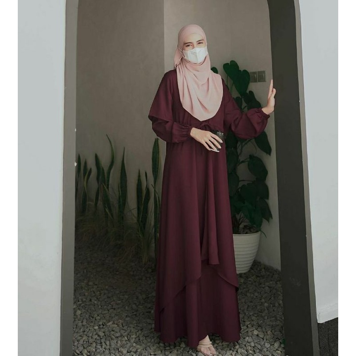 RAINA DRESS AZMIZA | Gamis Syari Layer Cantik Bahan Sahara Platinum