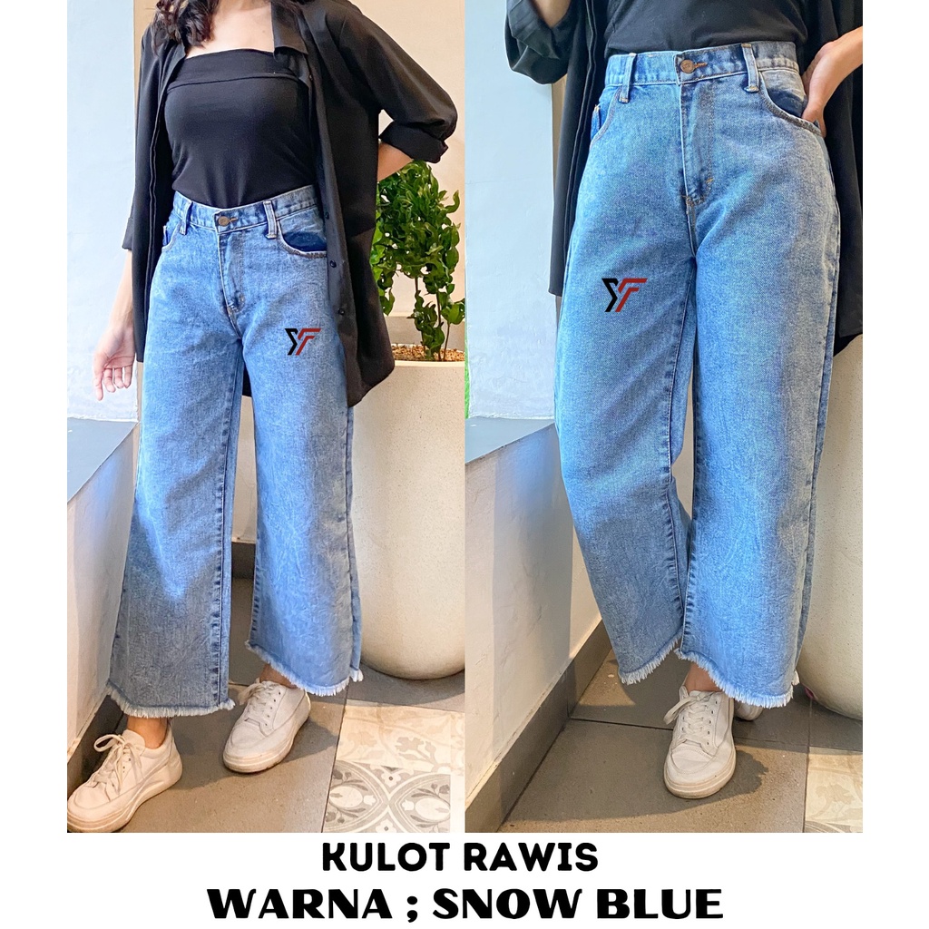 YAOSHI - Celana Highwaist Kulot Jeans Wanita - Boyfriend Jeans Kulot Rawis  JEANS TEBAL 14 OZ