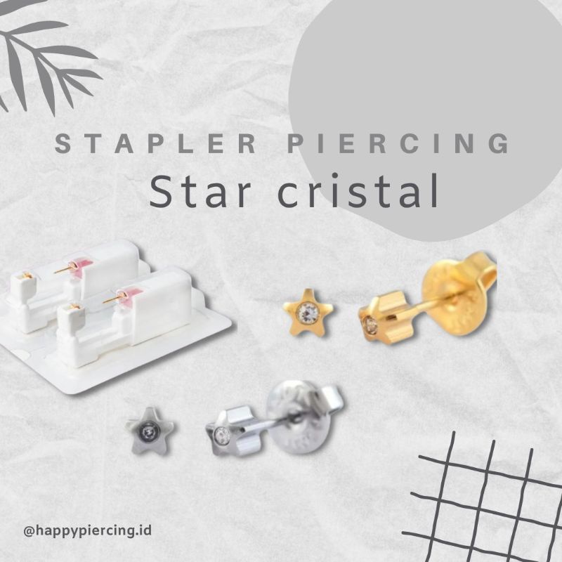 Jual Alat Tindik Telinga Steril Anting Anti Alergi Surgical Stell K Gold Plate Star Cristal