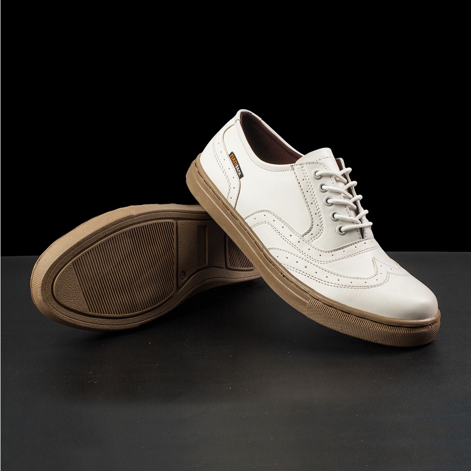MAURIN WHITE BROWN |ManNeedMe x FLAZHBACK| Sepatu Sneakers Pria Casual Shoes DIJAHIT ORIGINAL