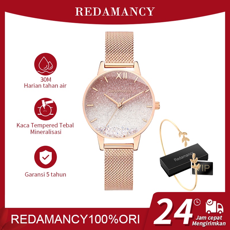 Redamancy Original Jam Tangan Wanita Kecil Anti Air Analog Fashion Kasual Jam Tangan Tali Kulit