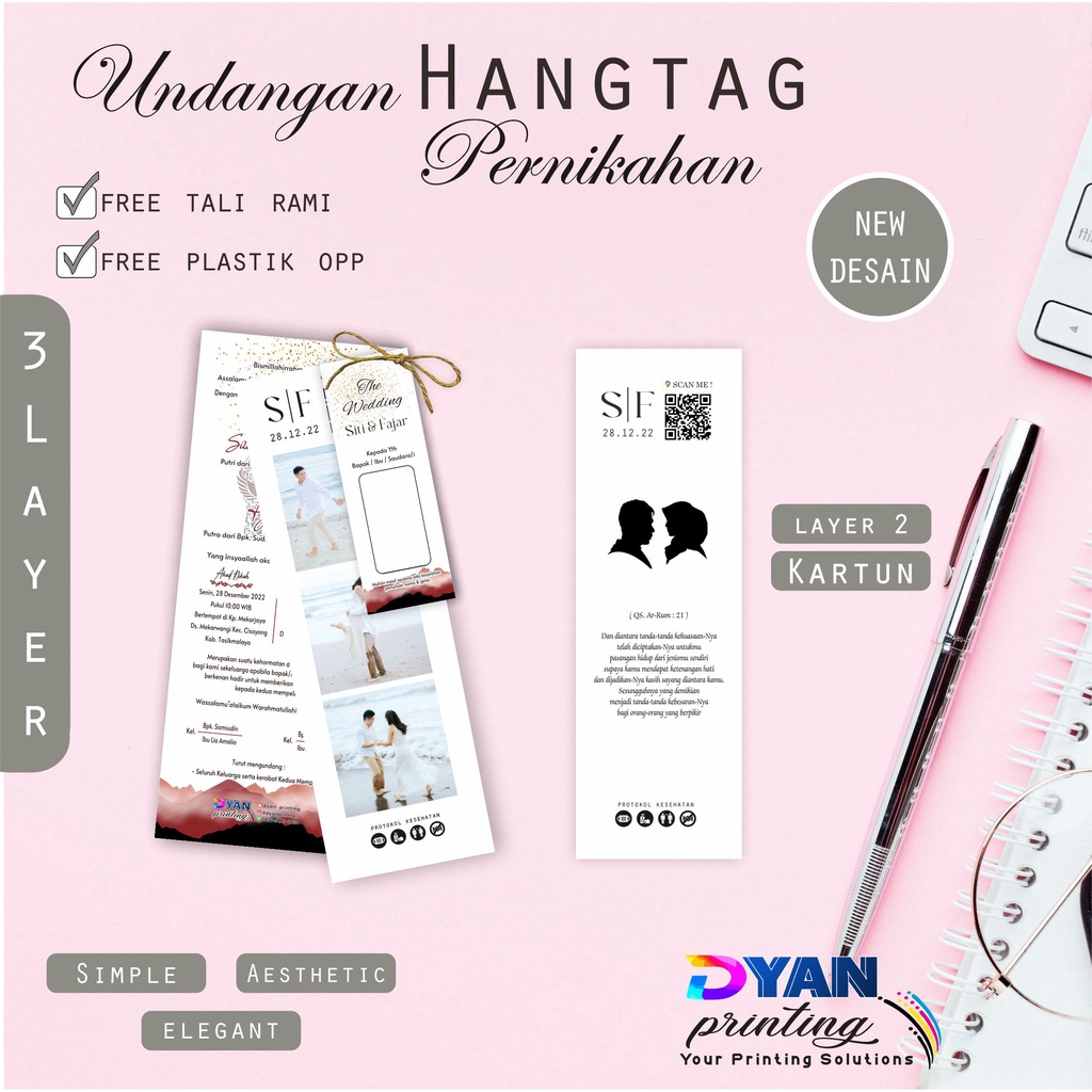 UNDANGAN PERNIKAHAN HANG TAG TALI RAMI ELEGANT MURAH