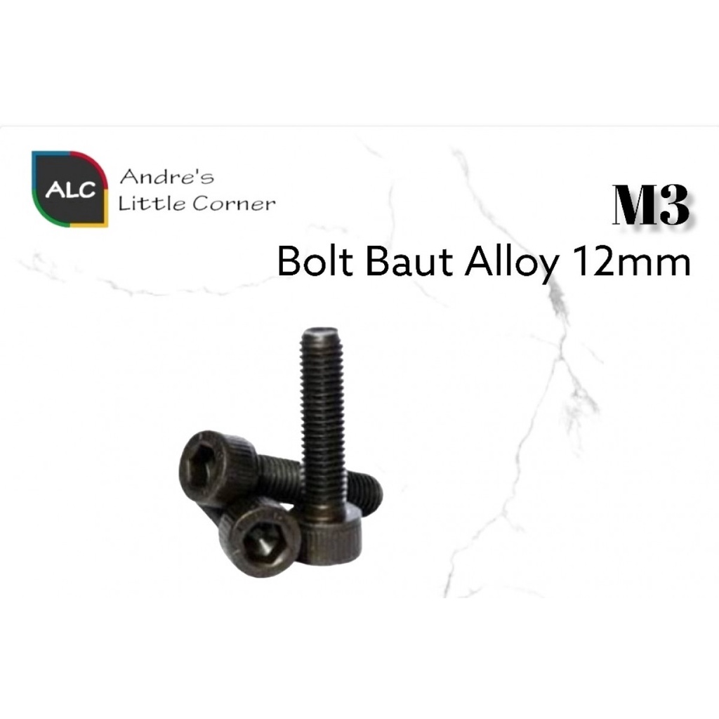 Baut Bolt M3 12mm Black Alloy Steel Hex Head Quad Drone FPV