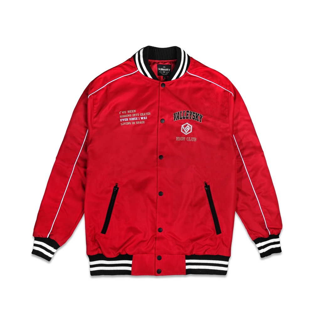Valleysky Jacket - Jaket Varsity Baseball Bordir Vintage Merah Waterproof