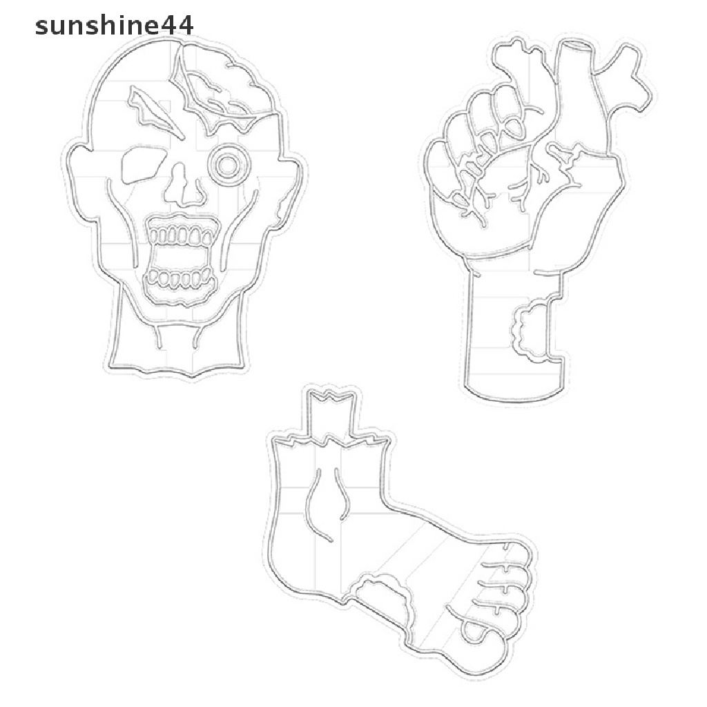 Sunshine 1/3Pcs Halloween Zombie Cookie Pemotong DIY Plastik Kartun Baking Aksesoris.