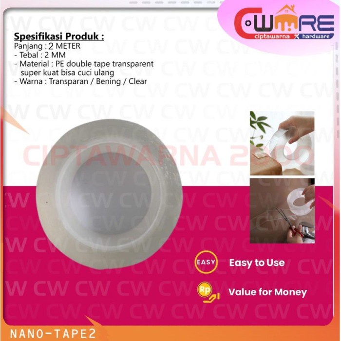 

] Double Tape Transparant Bening Transparan 2 Meter x 3CM X 2MM