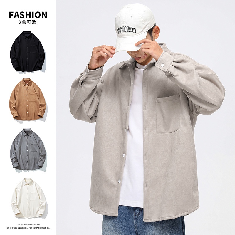 Tebal Kemeja Pria Suede Vintage Kemeja Pemuda Kasual  Jaket Pria